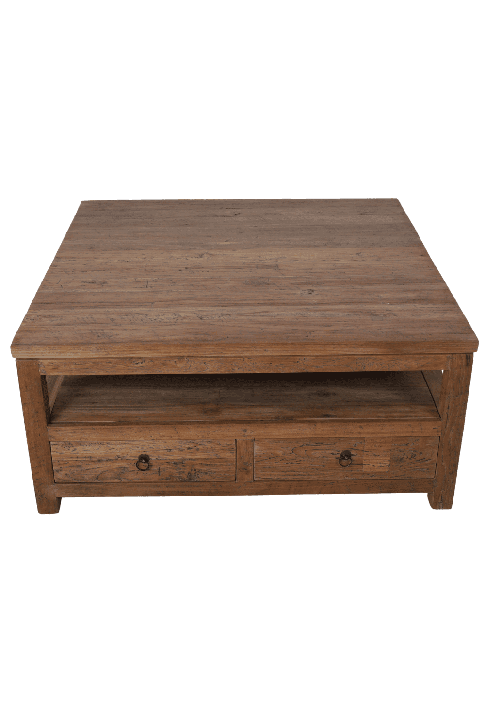 teak houten salontafel 100x100x45 cm met lades