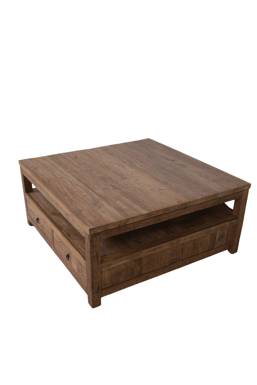 teak houten salontafel 100x100x45 cm met lades