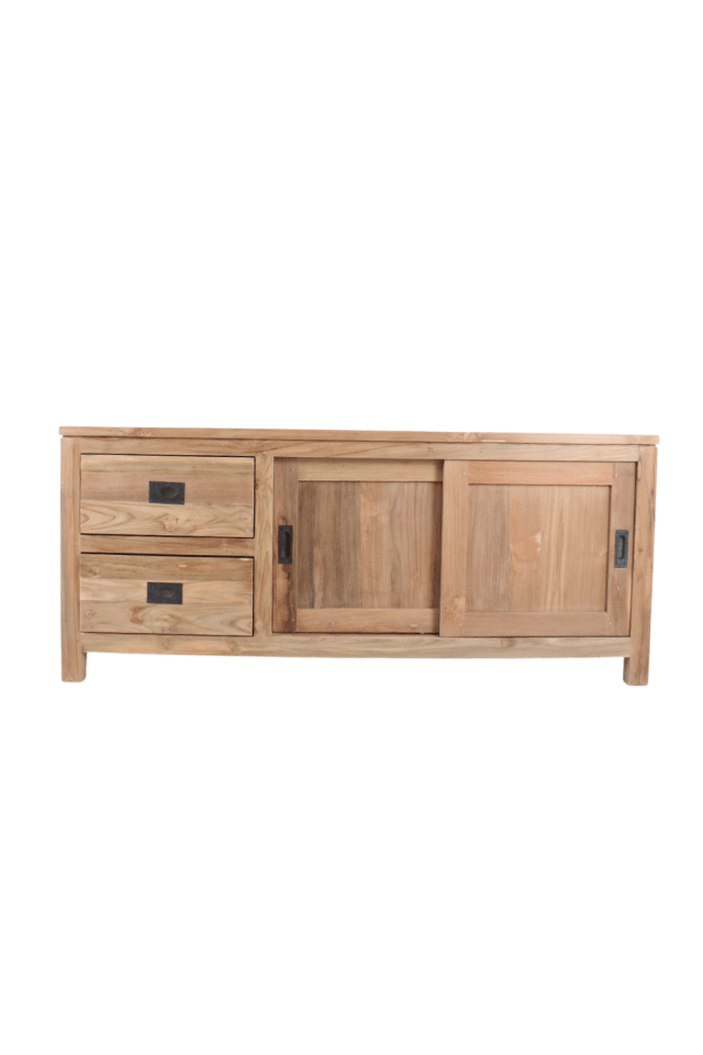 teak houten tv meubel met lades en schuifdeuren 140 cm