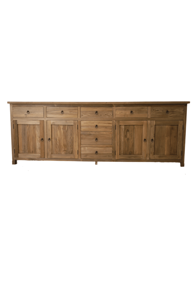 dressoir 250 cm teak hout 8 lades en 4 deuren