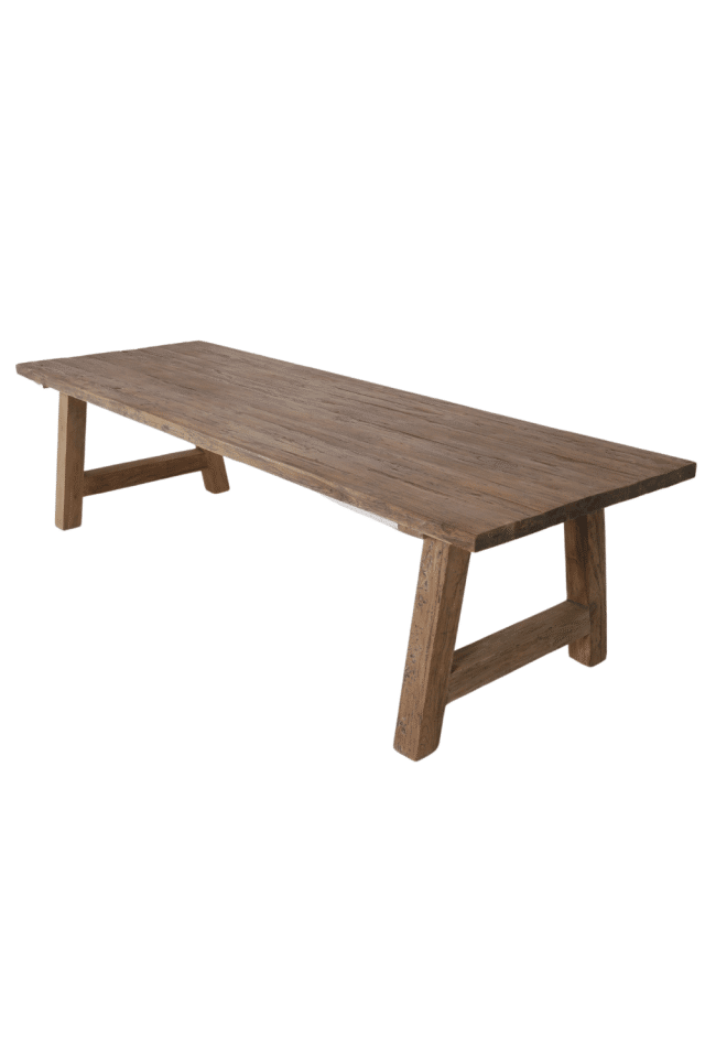 Landelijke teak houten eettafel met houten poten