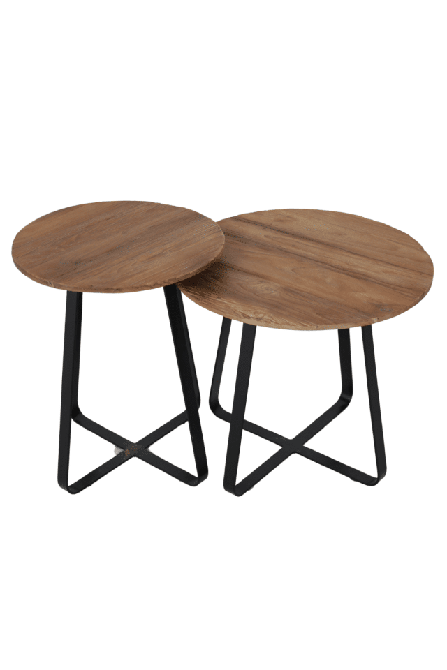 Ronde salontafel set hout met metaal