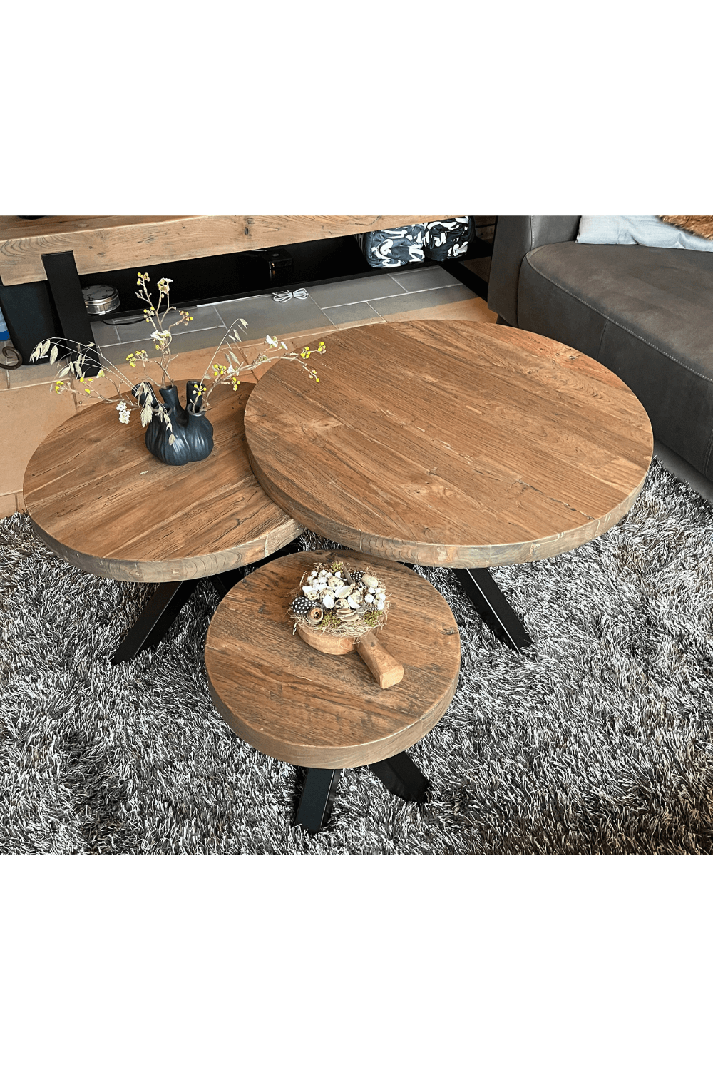 Teakhouten Ronde Salontafel Met Metalen Spin Poot