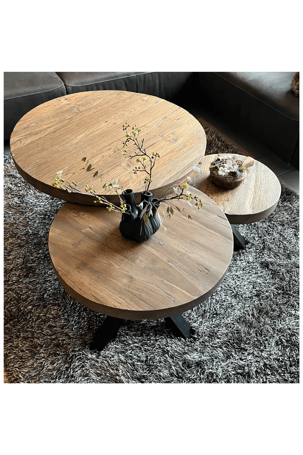 Teakhouten Ronde Salontafel Met Metalen Spin Poot