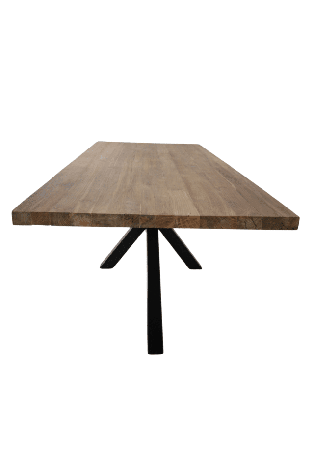 Teak eettafel 220 cm met zwart metalen matrix poot