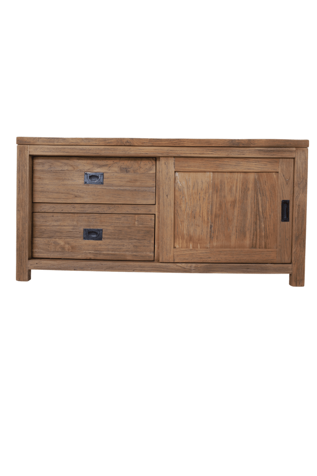 teak houten tv meubel met schuifdeuren 120 cm