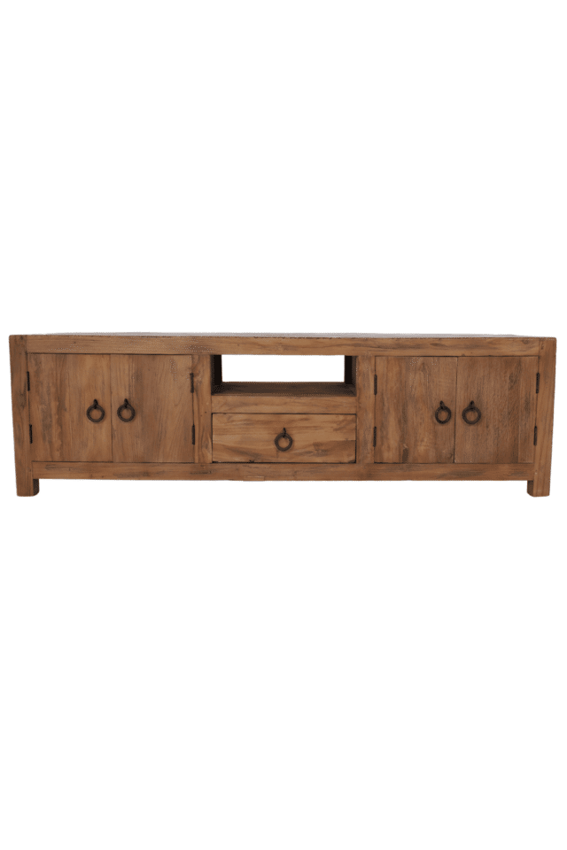 teak houten tv meubel 150x40x45 cm deurtjes en 1 la