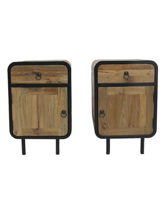 ronde hoeken nachtkastjes retro 40x40x60 cm teak hout industrieel