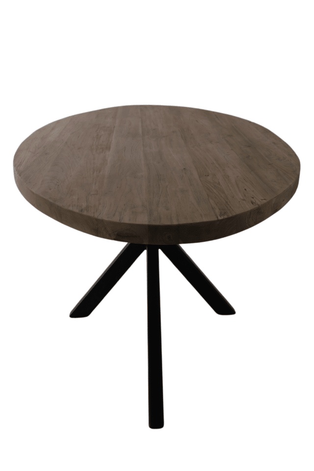 Teak houten ovale eettafel 180 cm met matrix zwart metalen spinpoot