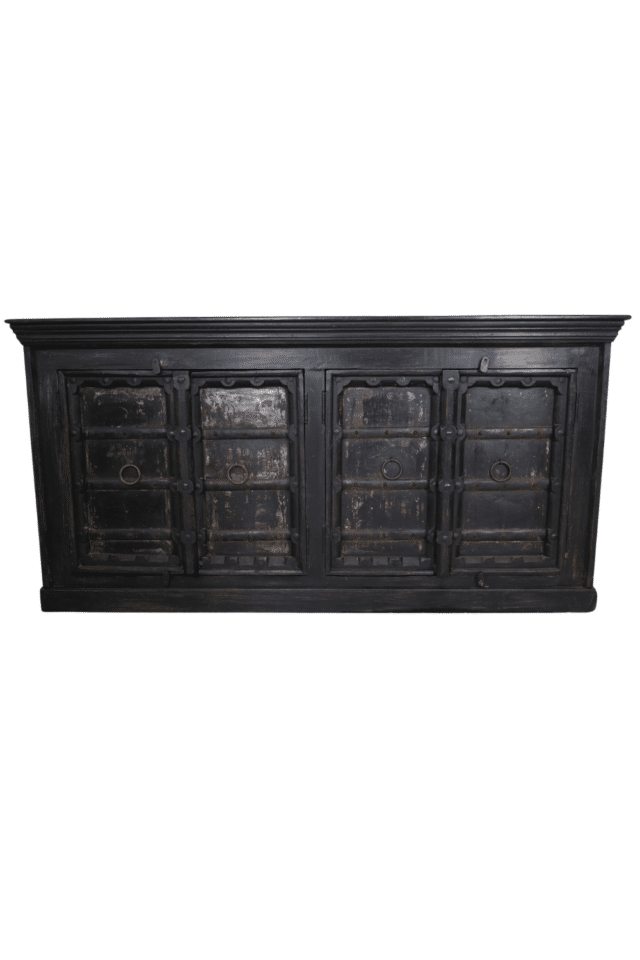 Indiase dressoir zwart oud met oude deuren 196x44x89 cm